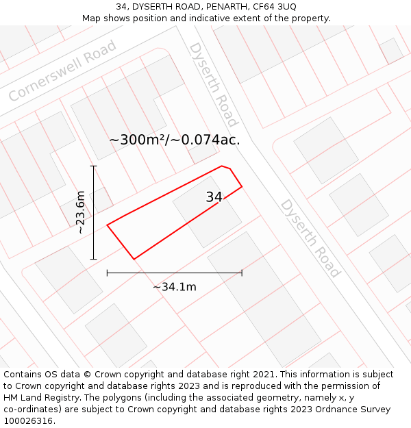 34, DYSERTH ROAD, PENARTH, CF64 3UQ: Plot and title map