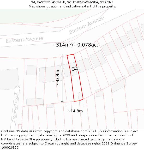 34, EASTERN AVENUE, SOUTHEND-ON-SEA, SS2 5NF: Plot and title map