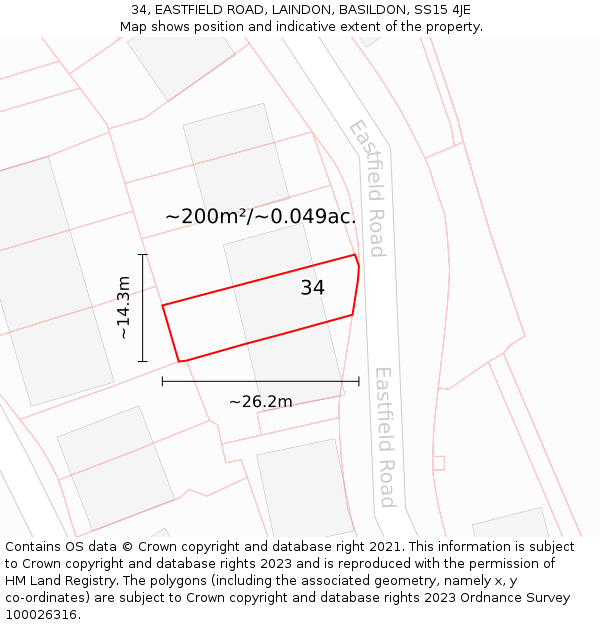 34, EASTFIELD ROAD, LAINDON, BASILDON, SS15 4JE: Plot and title map