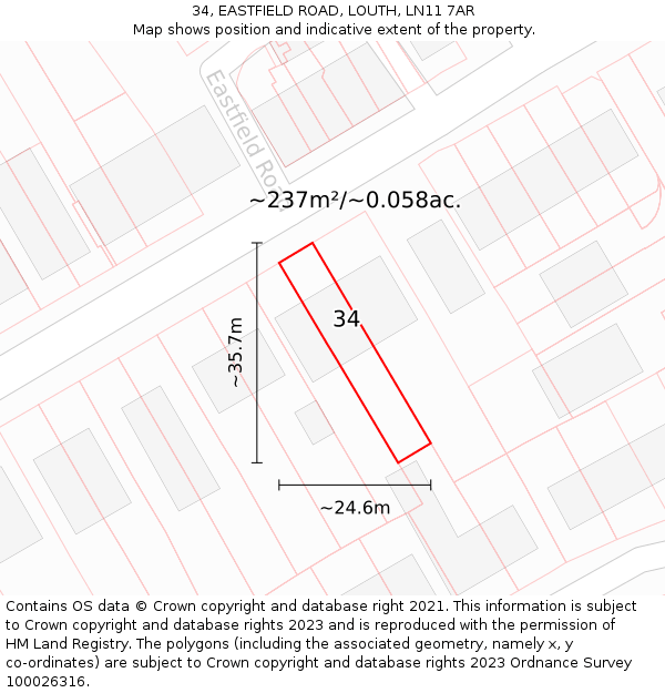 34, EASTFIELD ROAD, LOUTH, LN11 7AR: Plot and title map