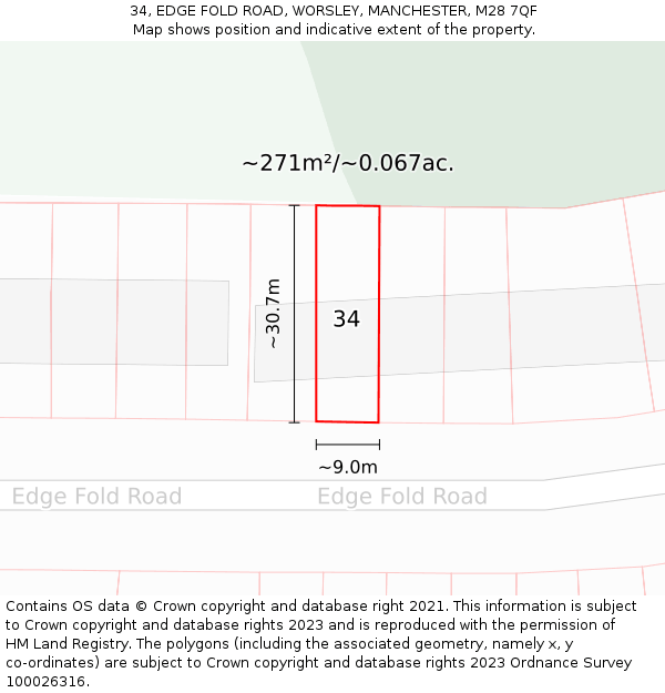 34, EDGE FOLD ROAD, WORSLEY, MANCHESTER, M28 7QF: Plot and title map