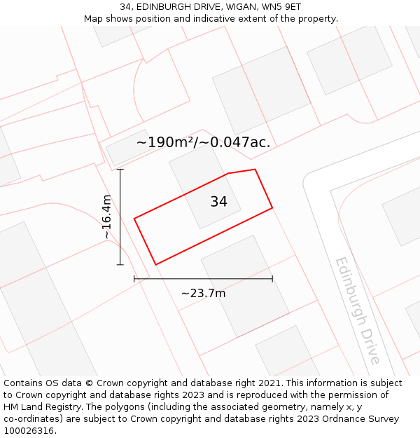 34, EDINBURGH DRIVE, WIGAN, WN5 9ET: Plot and title map