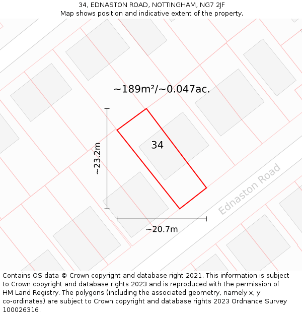 34, EDNASTON ROAD, NOTTINGHAM, NG7 2JF: Plot and title map