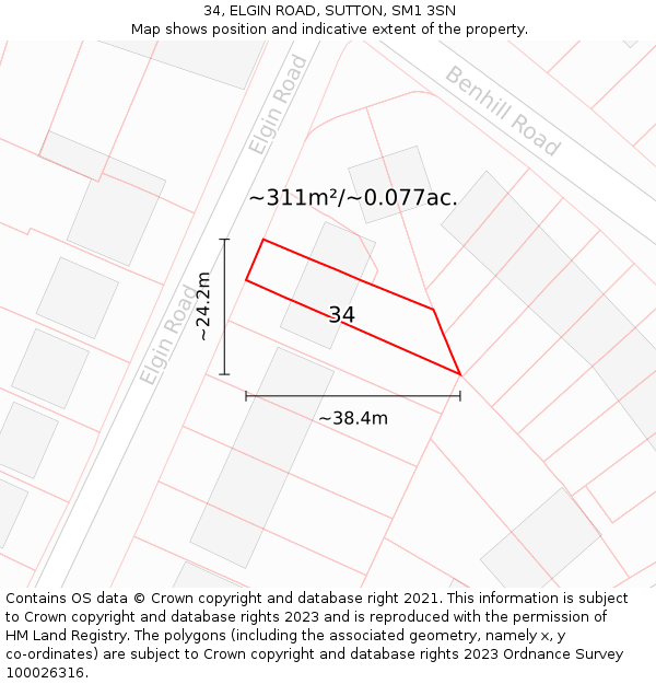 34, ELGIN ROAD, SUTTON, SM1 3SN: Plot and title map