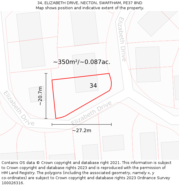 34, ELIZABETH DRIVE, NECTON, SWAFFHAM, PE37 8ND: Plot and title map