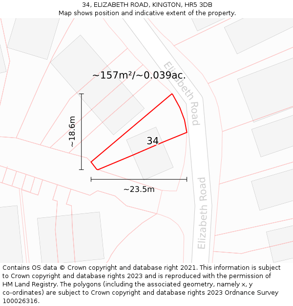 34, ELIZABETH ROAD, KINGTON, HR5 3DB: Plot and title map