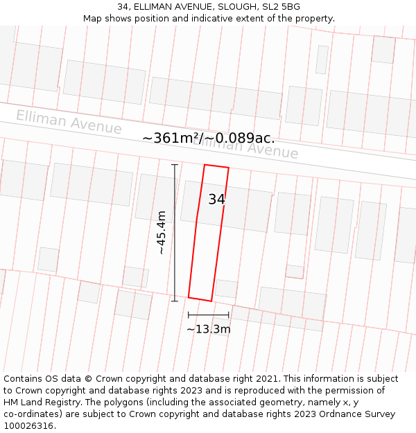 34, ELLIMAN AVENUE, SLOUGH, SL2 5BG: Plot and title map