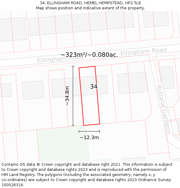 34, ELLINGHAM ROAD, HEMEL HEMPSTEAD, HP2 5LE: Plot and title map