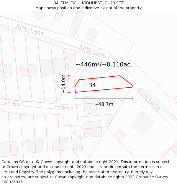 34, ELMLEIGH, MIDHURST, GU29 9EZ: Plot and title map