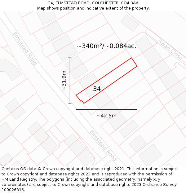 34, ELMSTEAD ROAD, COLCHESTER, CO4 3AA: Plot and title map