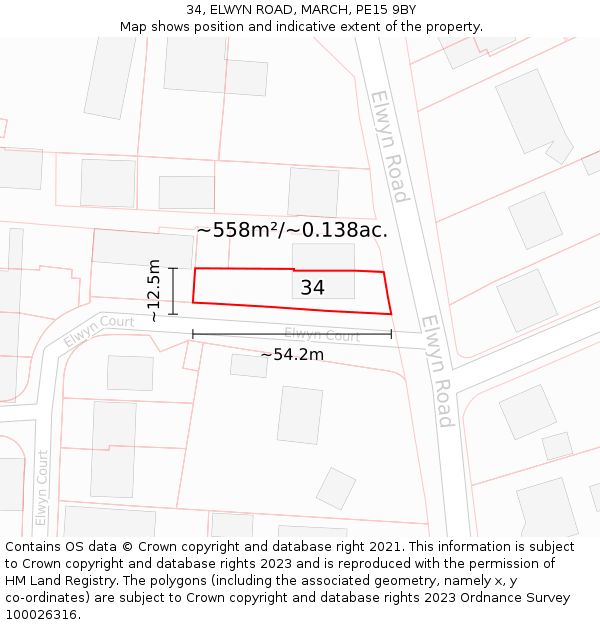 34, ELWYN ROAD, MARCH, PE15 9BY: Plot and title map