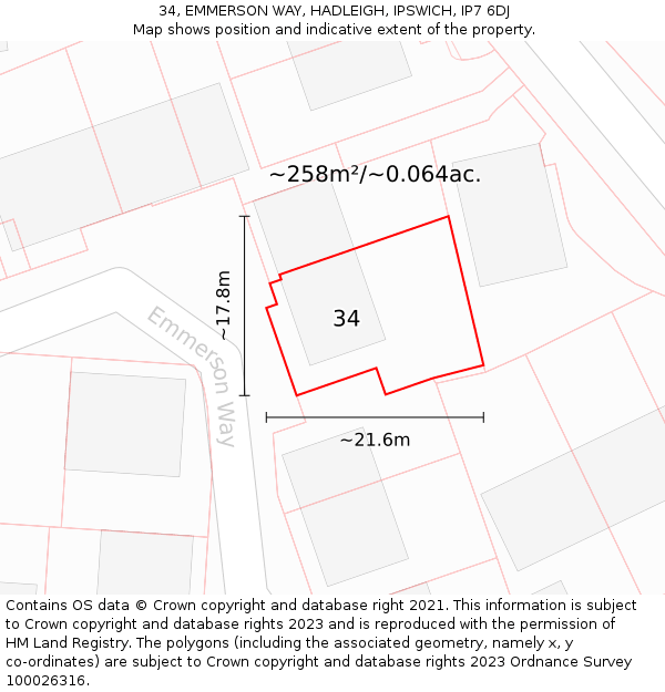 34, EMMERSON WAY, HADLEIGH, IPSWICH, IP7 6DJ: Plot and title map