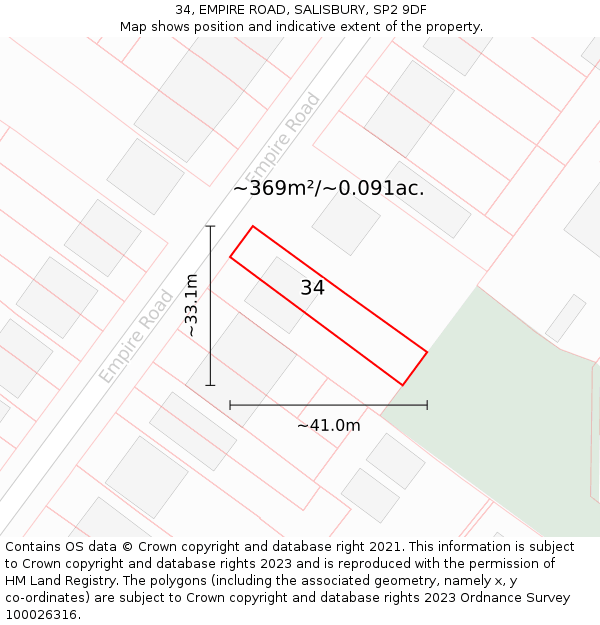 34, EMPIRE ROAD, SALISBURY, SP2 9DF: Plot and title map