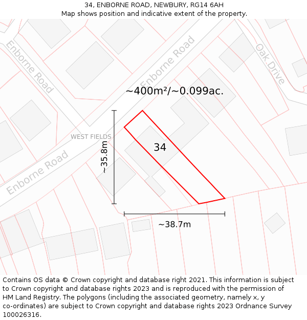 34, ENBORNE ROAD, NEWBURY, RG14 6AH: Plot and title map