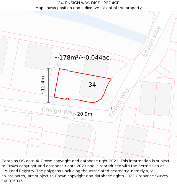 34, ENSIGN WAY, DISS, IP22 4GP: Plot and title map