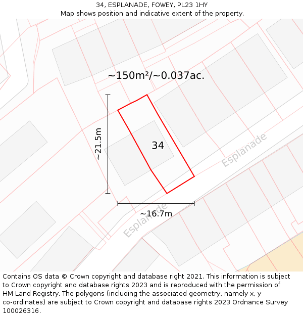 34, ESPLANADE, FOWEY, PL23 1HY: Plot and title map