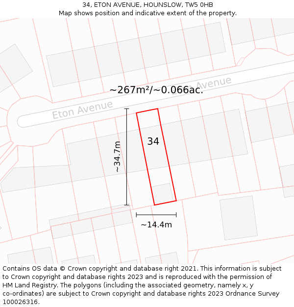 34, ETON AVENUE, HOUNSLOW, TW5 0HB: Plot and title map