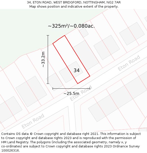 34, ETON ROAD, WEST BRIDGFORD, NOTTINGHAM, NG2 7AR: Plot and title map