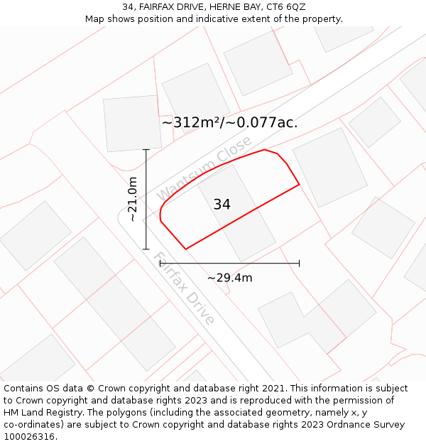 34, FAIRFAX DRIVE, HERNE BAY, CT6 6QZ: Plot and title map