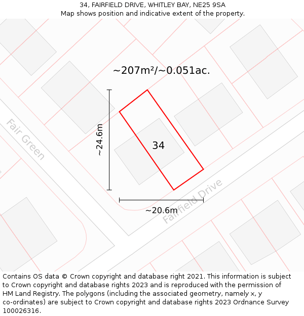 34, FAIRFIELD DRIVE, WHITLEY BAY, NE25 9SA: Plot and title map