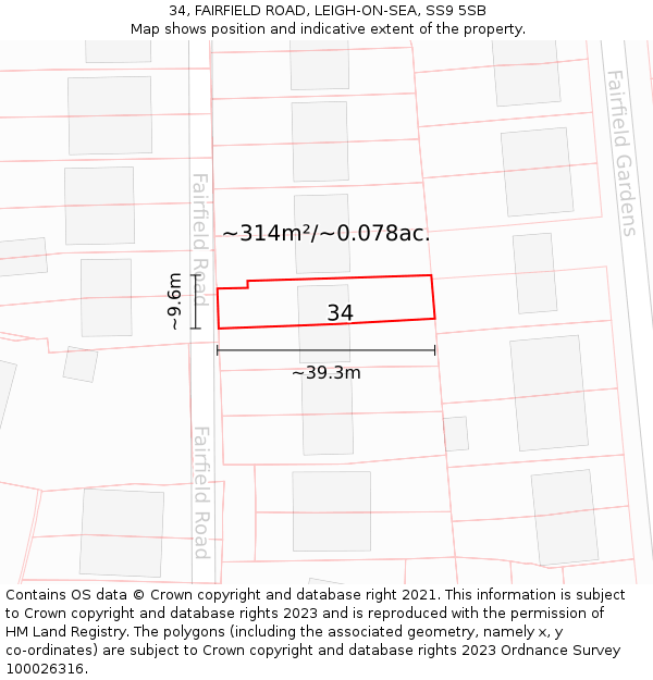 34, FAIRFIELD ROAD, LEIGH-ON-SEA, SS9 5SB: Plot and title map