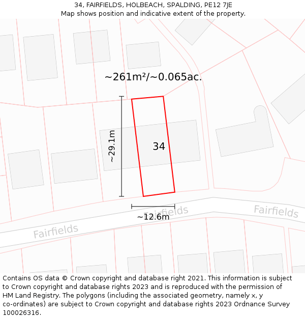 34, FAIRFIELDS, HOLBEACH, SPALDING, PE12 7JE: Plot and title map