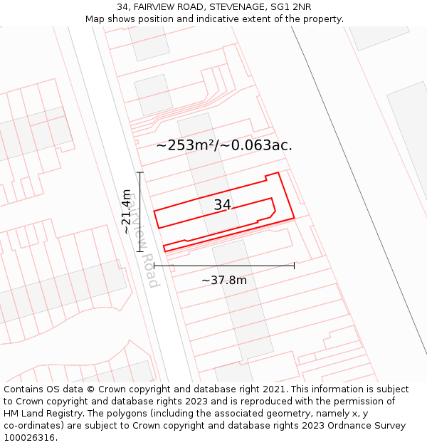 34, FAIRVIEW ROAD, STEVENAGE, SG1 2NR: Plot and title map