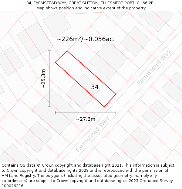 34, FARMSTEAD WAY, GREAT SUTTON, ELLESMERE PORT, CH66 2RU: Plot and title map