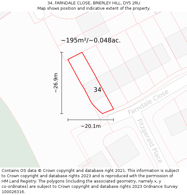 34, FARNDALE CLOSE, BRIERLEY HILL, DY5 2RU: Plot and title map