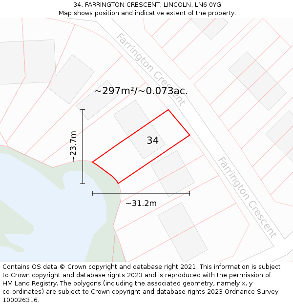 34, FARRINGTON CRESCENT, LINCOLN, LN6 0YG: Plot and title map