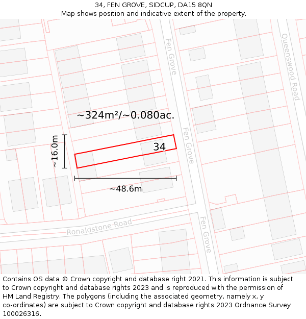 34, FEN GROVE, SIDCUP, DA15 8QN: Plot and title map
