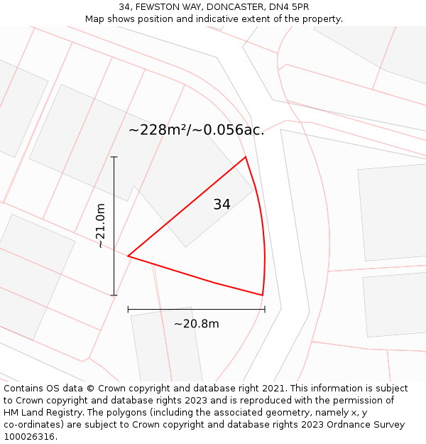 34, FEWSTON WAY, DONCASTER, DN4 5PR: Plot and title map