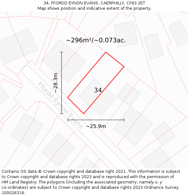 34, FFORDD EYNON EVANS, CAERPHILLY, CF83 2ET: Plot and title map