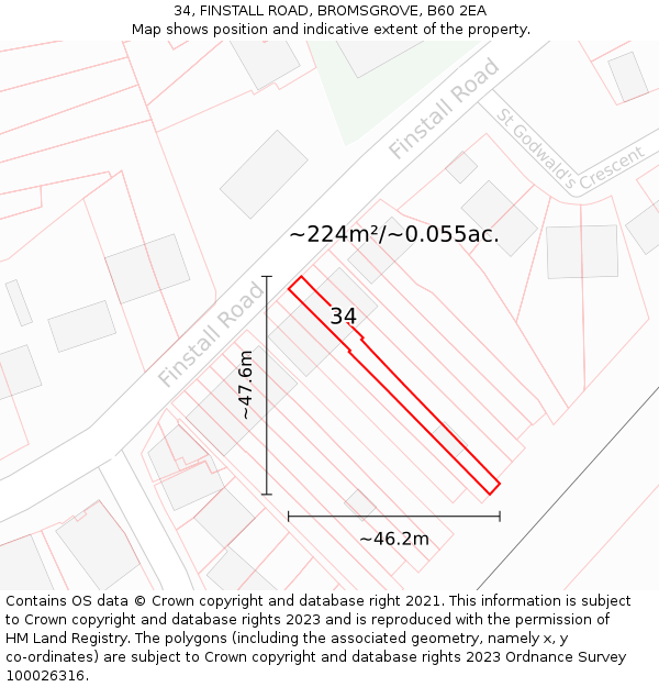 34, FINSTALL ROAD, BROMSGROVE, B60 2EA: Plot and title map