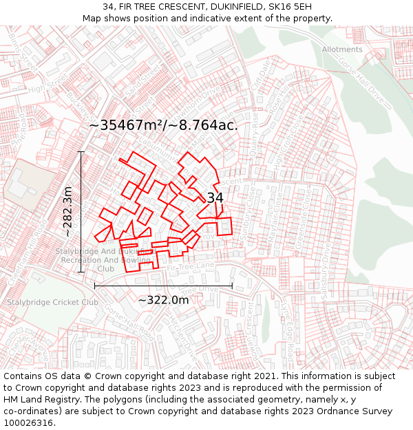 34, FIR TREE CRESCENT, DUKINFIELD, SK16 5EH: Plot and title map