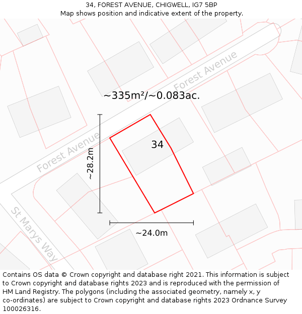 34, FOREST AVENUE, CHIGWELL, IG7 5BP: Plot and title map