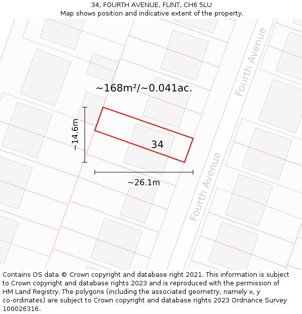 34, FOURTH AVENUE, FLINT, CH6 5LU: Plot and title map