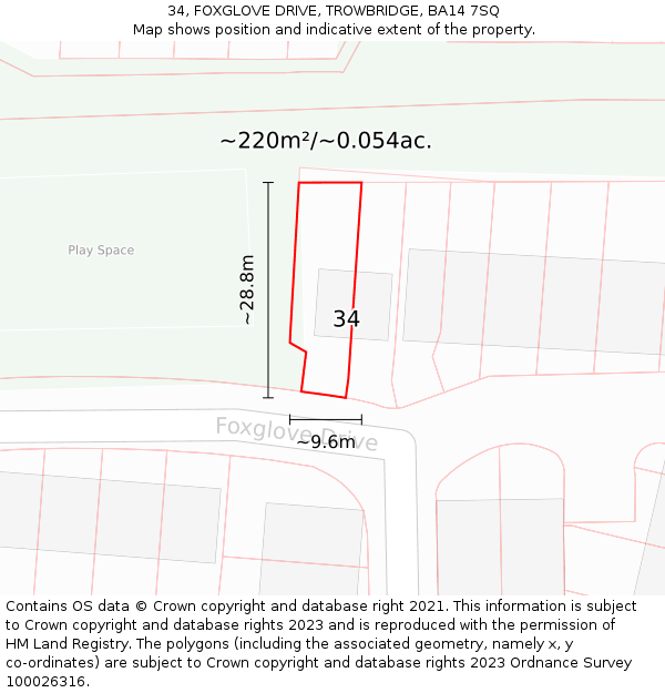 34, FOXGLOVE DRIVE, TROWBRIDGE, BA14 7SQ: Plot and title map