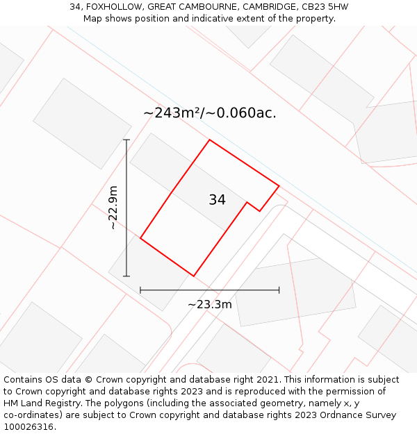 34, FOXHOLLOW, GREAT CAMBOURNE, CAMBRIDGE, CB23 5HW: Plot and title map