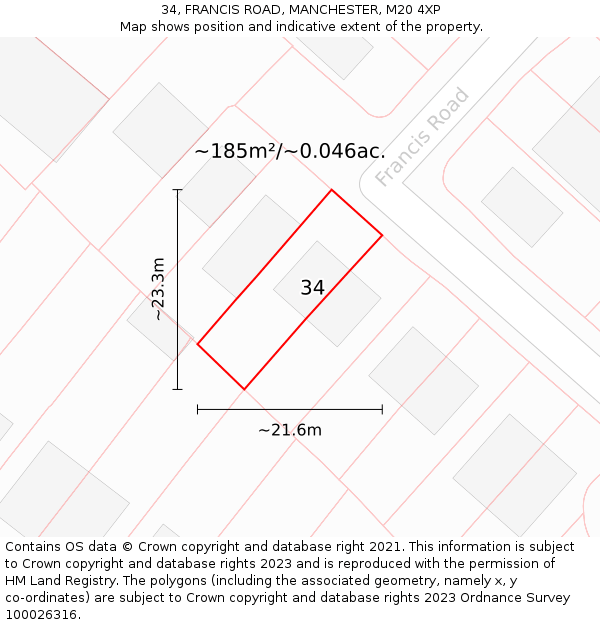 34, FRANCIS ROAD, MANCHESTER, M20 4XP: Plot and title map