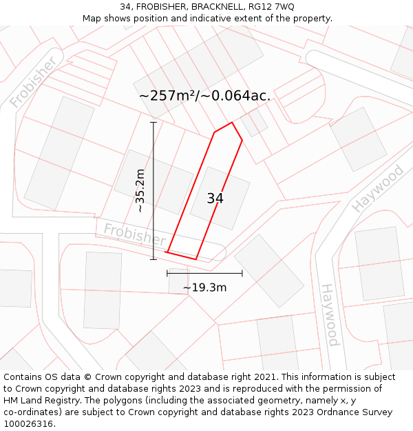 34, FROBISHER, BRACKNELL, RG12 7WQ: Plot and title map