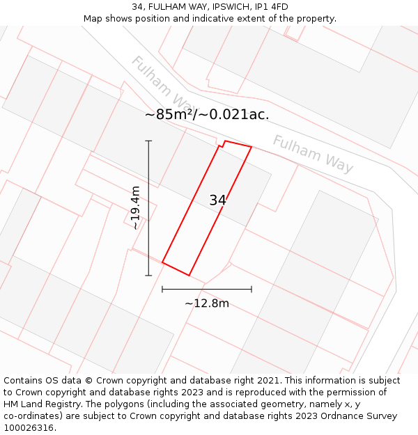 34, FULHAM WAY, IPSWICH, IP1 4FD: Plot and title map