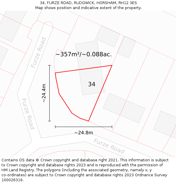 34, FURZE ROAD, RUDGWICK, HORSHAM, RH12 3ES: Plot and title map