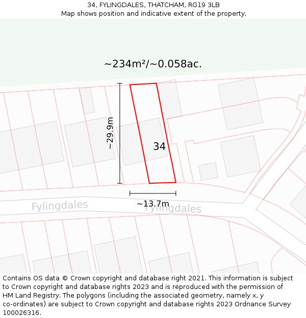 34, FYLINGDALES, THATCHAM, RG19 3LB: Plot and title map