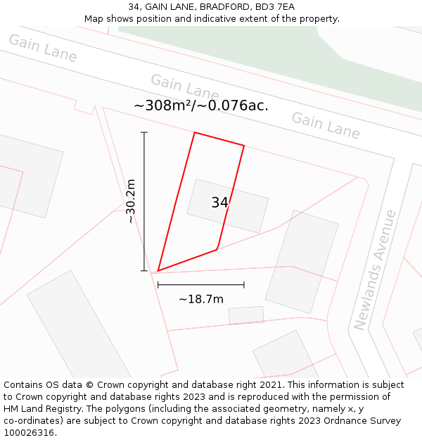 34, GAIN LANE, BRADFORD, BD3 7EA: Plot and title map