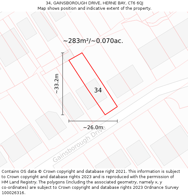 34, GAINSBOROUGH DRIVE, HERNE BAY, CT6 6QJ: Plot and title map