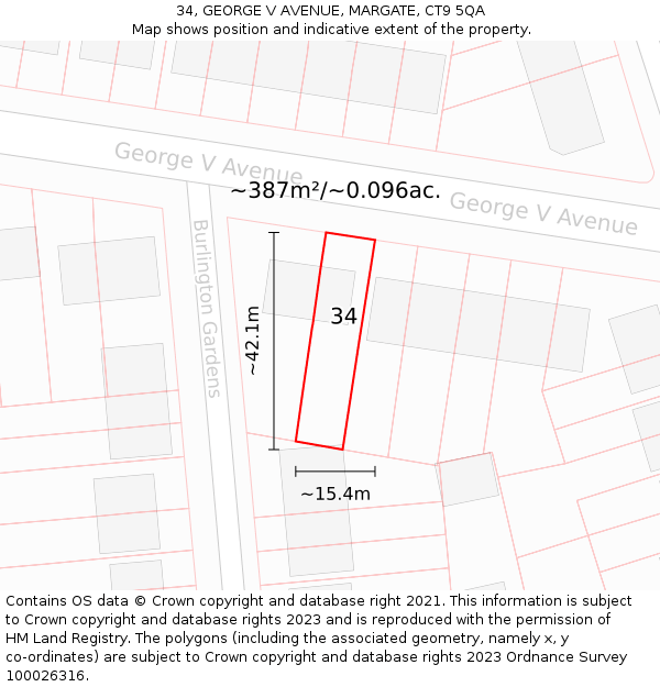 34, GEORGE V AVENUE, MARGATE, CT9 5QA: Plot and title map