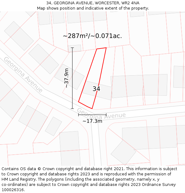 34, GEORGINA AVENUE, WORCESTER, WR2 4NA: Plot and title map