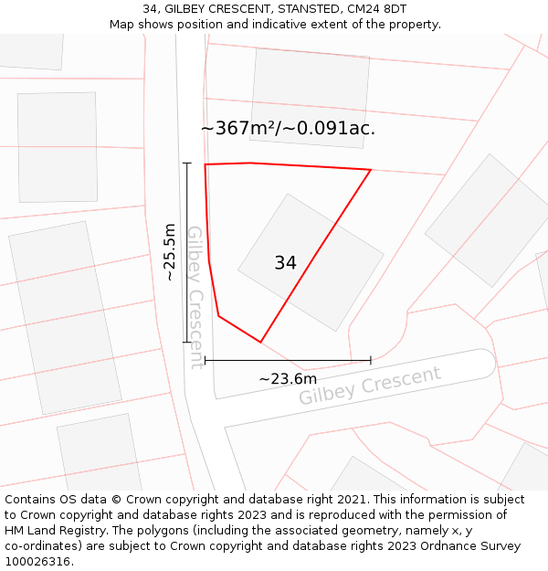 34, GILBEY CRESCENT, STANSTED, CM24 8DT: Plot and title map