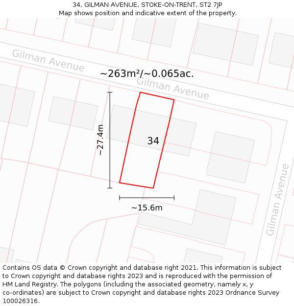 34, GILMAN AVENUE, STOKE-ON-TRENT, ST2 7JP: Plot and title map